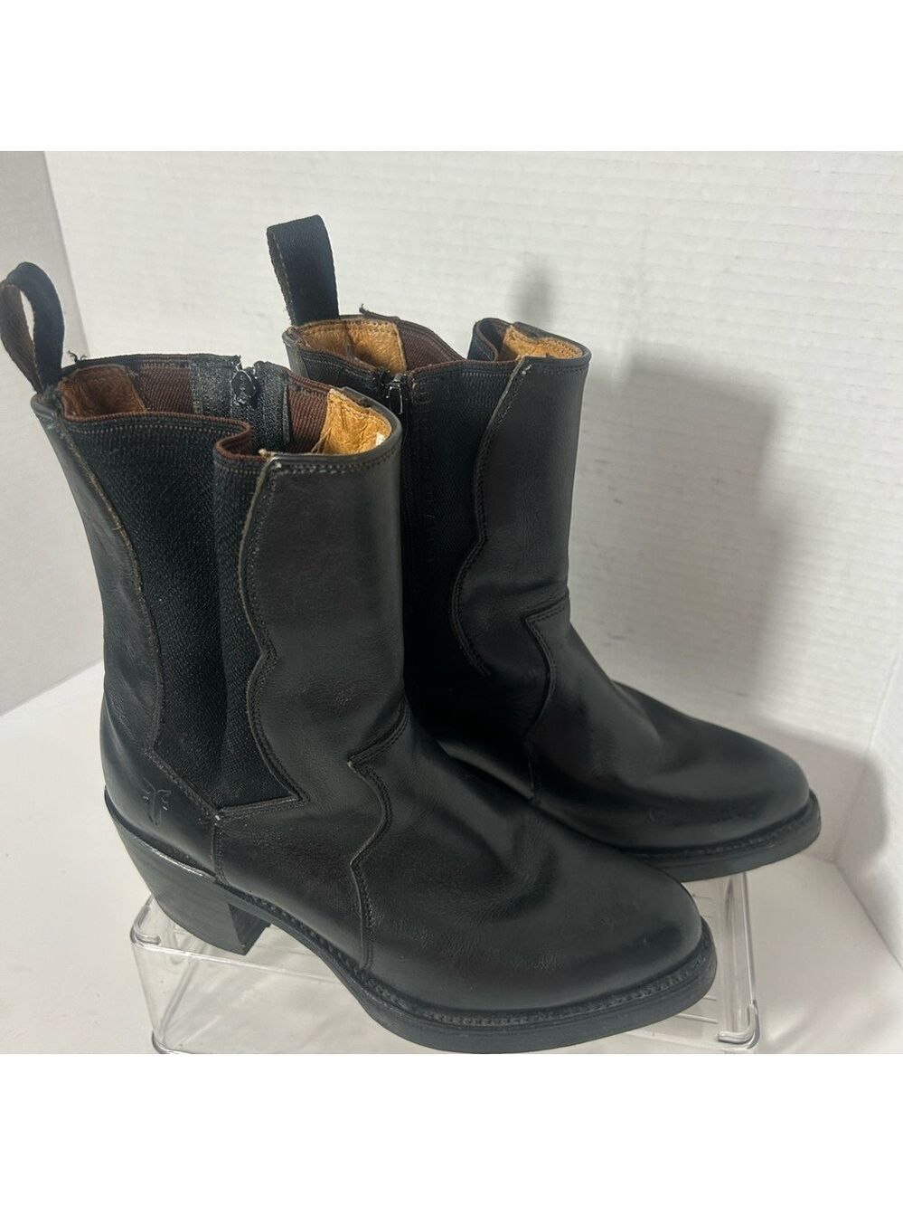 FRYE Women’s Black Leather Heeled Ankle Boots Goth Witchy Western Moto 5.5